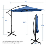 10 Feet Offset Umbrella with 8 Ribs Cantilever and Cross Base-Blue