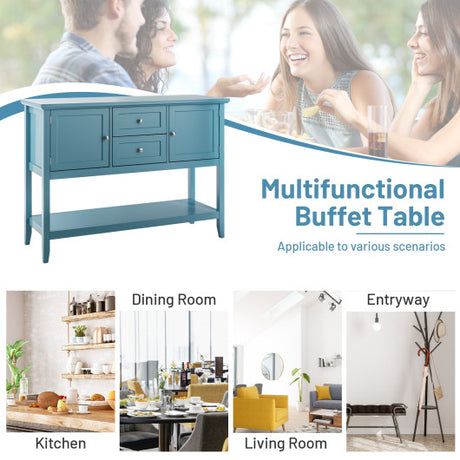 Wooden Sideboard Buffet Console Table with Drawers and Storage-Blue