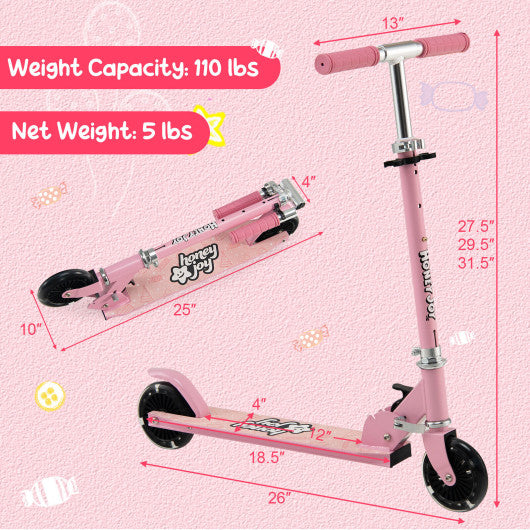 Folding Kick Scooter with 3 Adjustable Heights for Kids-Pink