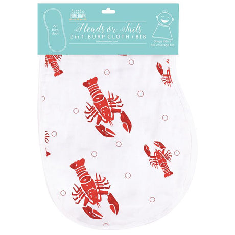 2-in-1 Burp Cloth and Bib: Heads or Tails, Crawfish Lobster - Little Hometown