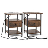 1/2 Pieces 3-Tier Nightstand with Charging Station and Drawer-Set of 2