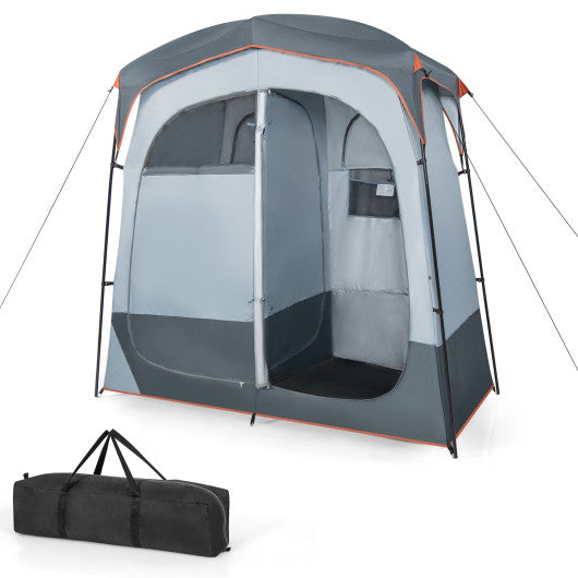 2 Rooms Oversize Privacy Shower Tent with Removable Rain Fly and Inside Pocket-Gray
