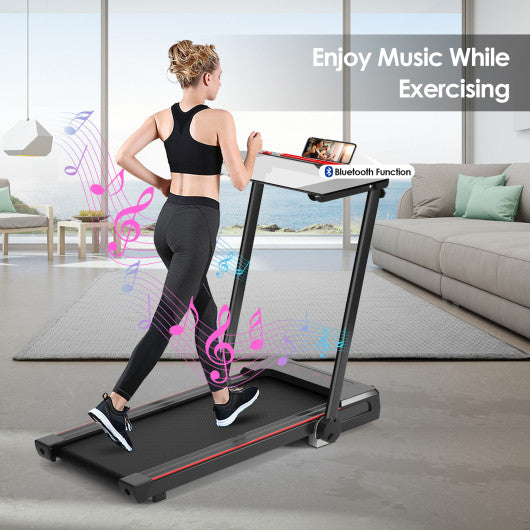 3-in-1 Folding Treadmill with Large Desk and LCD Display-Black