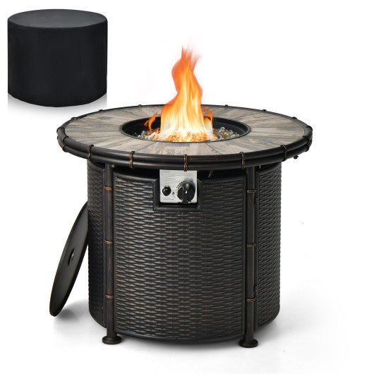 32 Inch Patio Round 30000 BTU Propane Fire Pit Table with Fire Glasses and PVC Cover
