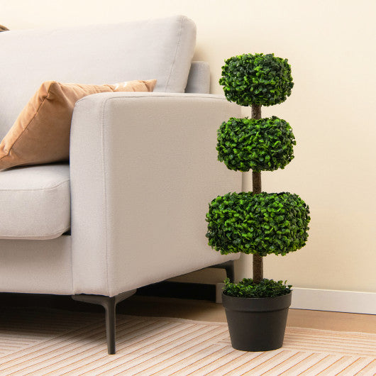 35 Inch Artificial Boxwood Topiary Ball Tree with Cement-filled Pot-Green