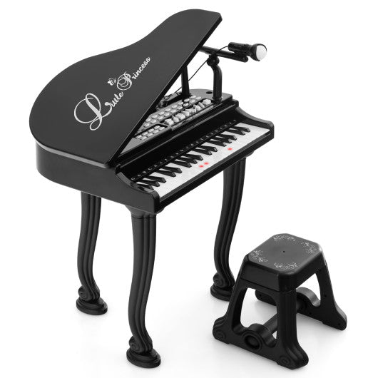 37 Keys Kids Piano Keyboard with Stool and Piano Lid-Black
