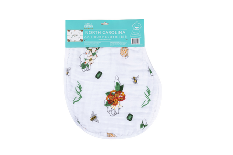 2-in-1 Burp Cloth and Bib: North Carolina Baby (Floral) by Little Hometown - Aiden's Corner Baby & Toddler Clothes, Toys, Teethers, Feeding and Accesories