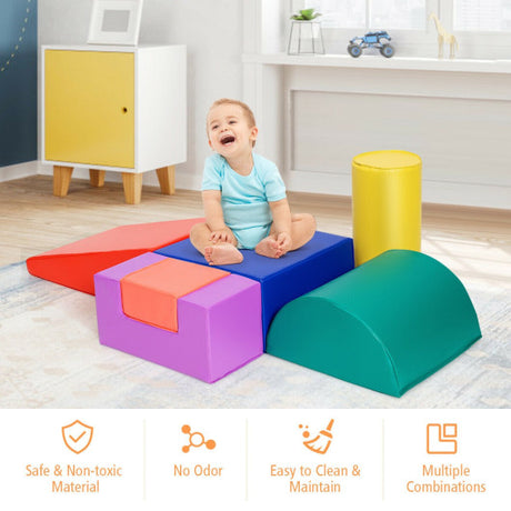 6 Piece Climb Crawl Play Set Indoor Kids  Toddler -Red