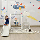 6 in 1 Toddler Slide and Swing Set with Ball Games-White