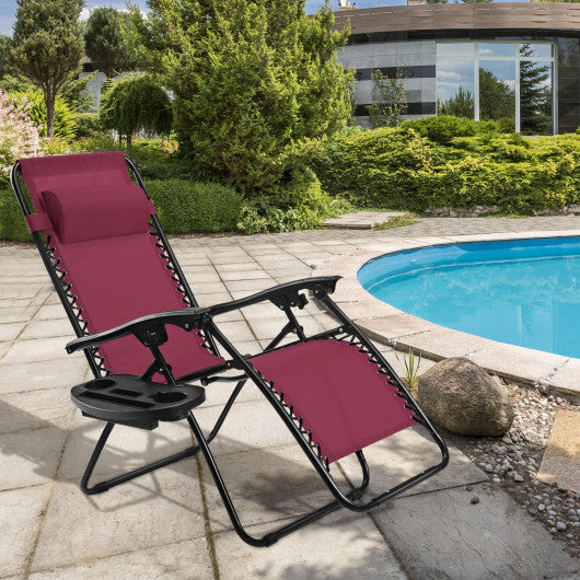 Outdoor Folding Zero Gravity Reclining Lounge Chair-Dark Red