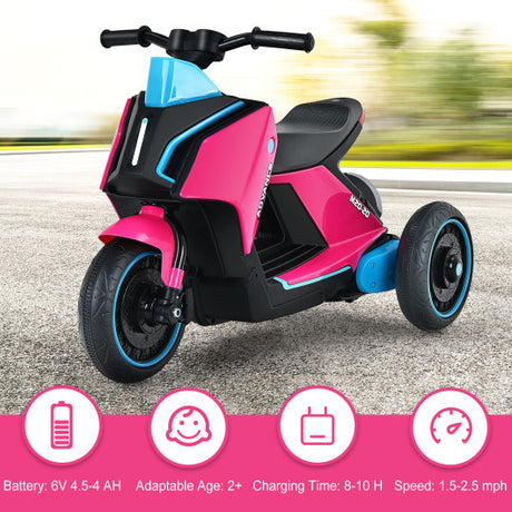 6V 3 Wheels Toddler Ride-On Electric Motorcycle with Music Horn-Pink