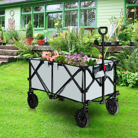 Outdoor Folding Wagon Cart with Adjustable Handle and Universal Wheels-Gray