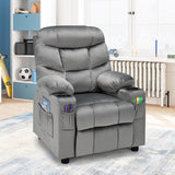 Kids PU Leather/Velvet Fabric Kids Recliner Chair with Cup Holders-Light Gray