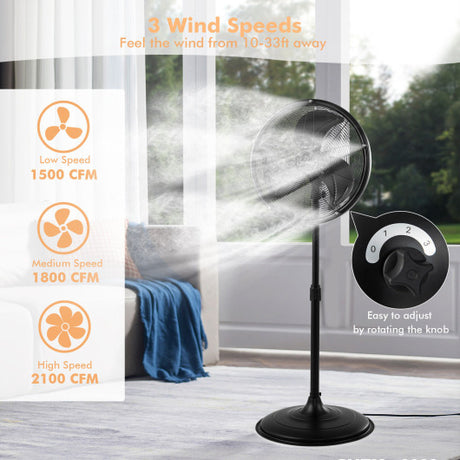 20 Inch Misting Fan 2100 CFM Outdoor Oscillating Cooling Pedestal Fan-Black