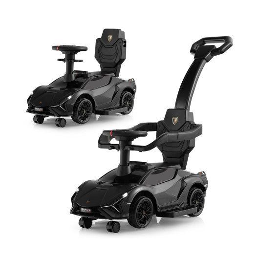 3 in 1 Licensed Lamborghini Ride Walking Toy Stroller-Black