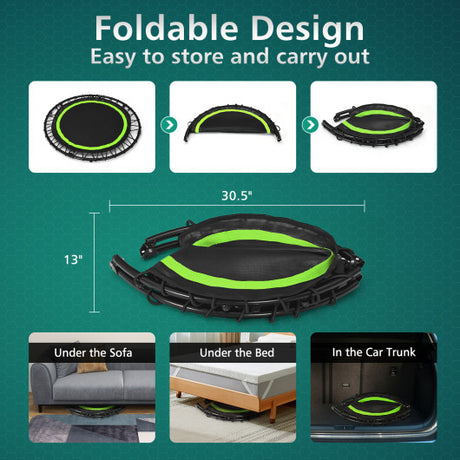 40 Inch Foldable Fitness Rebounder with Resistance Bands Adjustable Home-Green