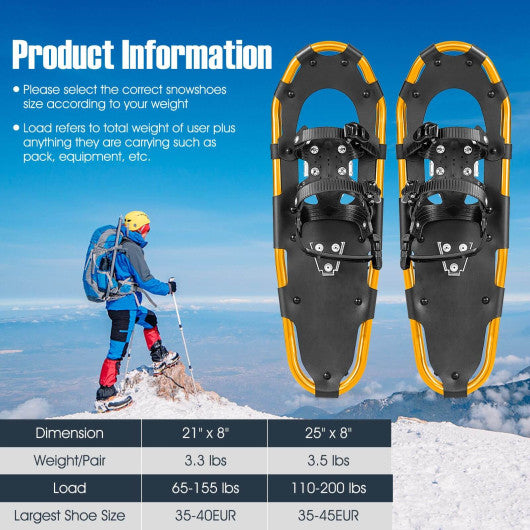 4-in-1 Lightweight Terrain Snowshoes with Flexible Pivot System-25 inches