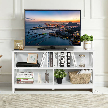 Wooden TV Stand Entertainment for TVs up to 55 Inch with X-Shaped Frame-White