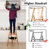 3 Step Foldable Bamboo Step Ladder Stool with Tool Storage Bag-Natural
