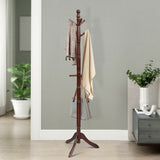 Entryway Height Adjustable Coat Stand with 9 Hooks-Brown