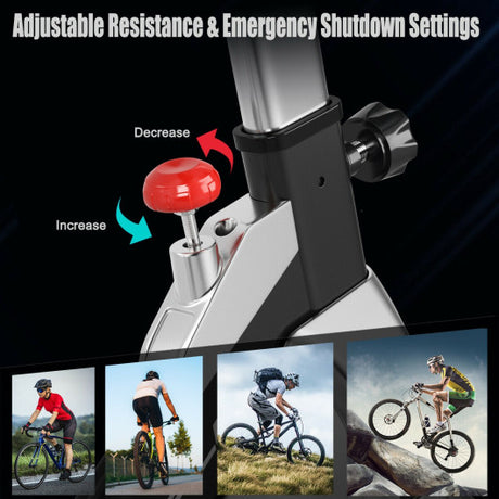 Stationary Silent Belt Adjustable Exercise Bike with Phone Holder and Electronic Display-Black