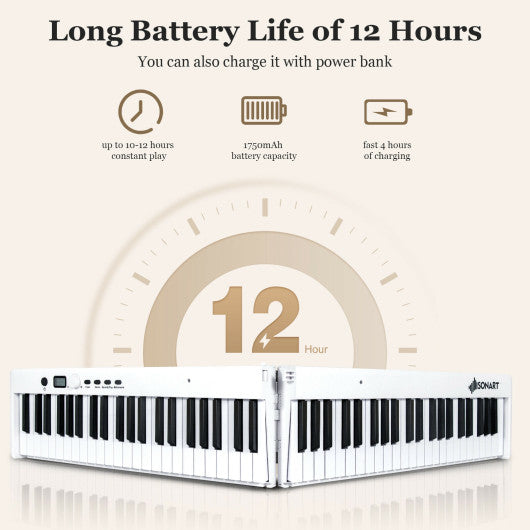 88-Key Folding Semi Weighted Full Size Lighted Piano Keyboard-White