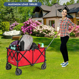 Outdoor Folding Wagon Cart with Adjustable Handle and Universal Wheels-Red