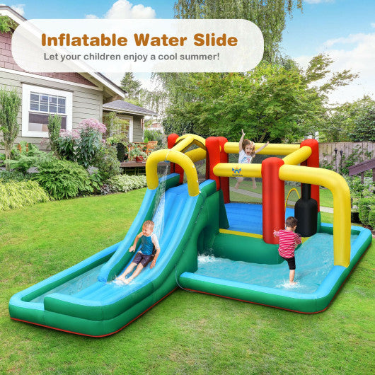 Inflatable Water Slide Climbing Bounce House with Tunnel and 735W Blower