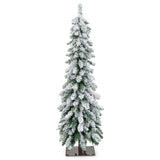 4 Feet Pre-Lit Artificial Christmas Tree Snow-Flocked Slim Pencil Xmas Decor