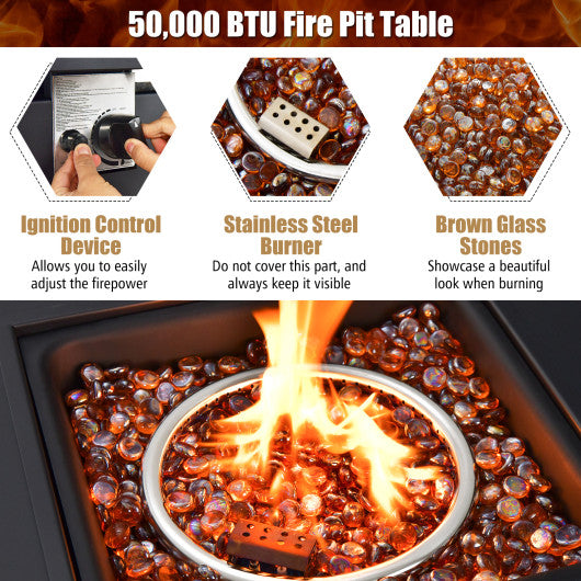 50 000 BTU 32 Inch Square Propane Gas Fire Pit Table