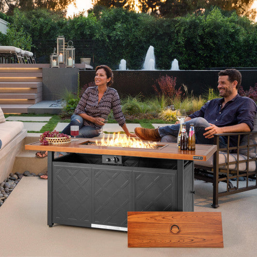 57 Inch 50 000 BTU Rectangular Propane Outdoor Fire Pit Table-Brown