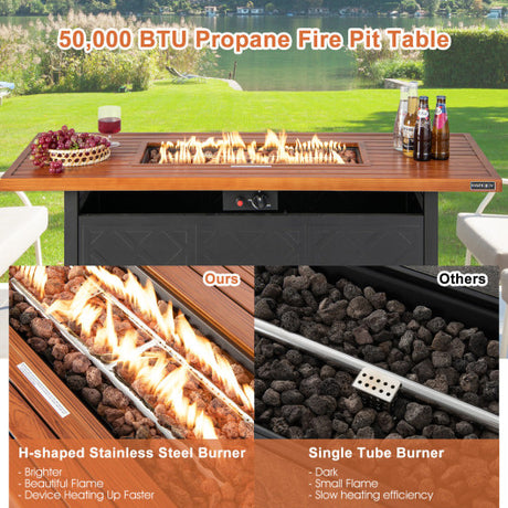 57 Inch 50 000 BTU Rectangular Propane Outdoor Fire Pit Table-Brown