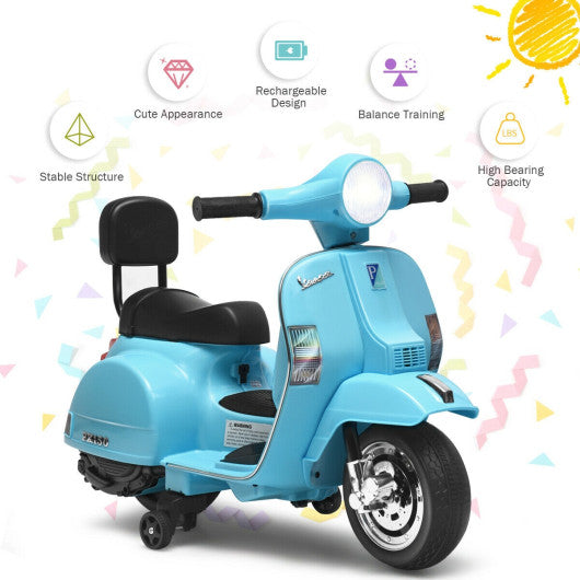 6V Kids Ride On Vespa Scooter Motorcycle for Toddler-Light Blue