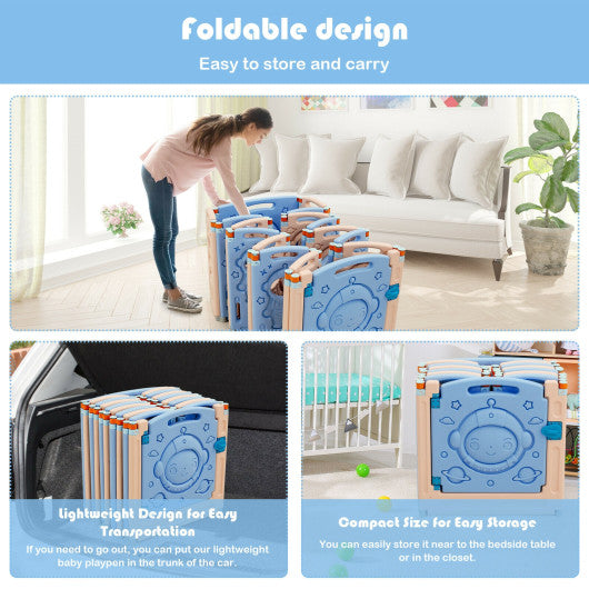 18-Panel Foldable Baby Playpen Kids Activity Center with Lockable Door