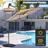 10 Feet Patio Solar Powered Cantilever Umbrella with Tilting System-Beige