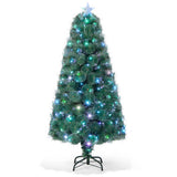 5/6/7 FT Pre-Lit Fiber Optic Christmas Tree with 148/185/226 Multi-Color LED Lights and Top Star Light-5 ft