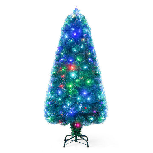 5/6/7 FT Pre-Lit Fiber Optic Christmas Tree with 148/185/226 Multi-Color LED Lights and Top Star Light-5 ft