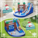 6-in-1 Winter Theme Snowman Inflatable Castle with Slide and Trampoline without Blower