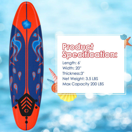 6 Feet Surfboard with 3 Detachable Fins-Red