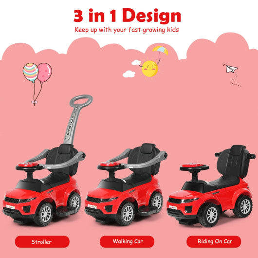 Honey Joy 3 in 1 Ride on Push Car Toddler Stroller Sliding Car with Music-Red