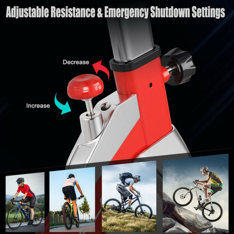 Stationary Silent Belt Adjustable Exercise Bike with Phone Holder and Electronic Display-Red