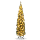 5/6/7/8/9 Feet Pre-lit Pencil Artificial Christmas Tree with 150/180/200//300/400 Warm White LED Lights-6 ft