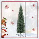 5/6/7/8/9 Feet Pre-lit Pencil Artificial Christmas Tree with 150/180/200//300/400 Warm White LED Lights-6 ft