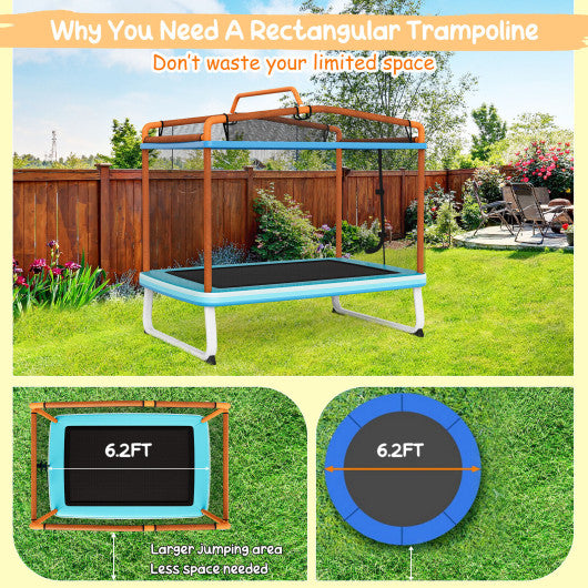 6 Feet Rectangle Trampoline with Swing Horizontal Bar and Safety Net-Orange