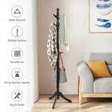 Entryway Height Adjustable Coat Stand with 9 Hooks-Black