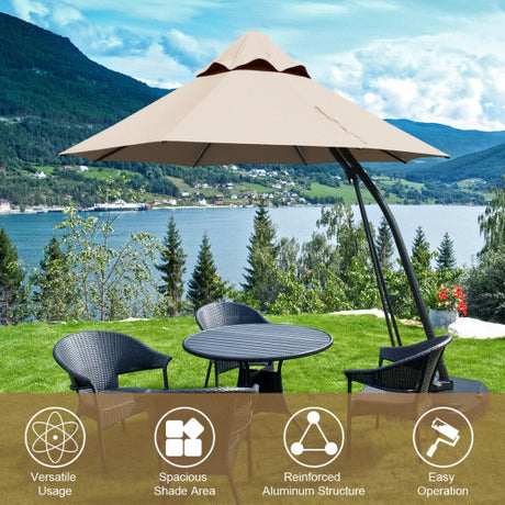 11 Feet Outdoor Cantilever Hanging Umbrella with Base and Wheels-Tan