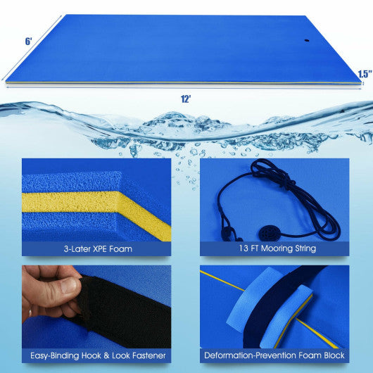 12 x 6 Feet 3 Layer Floating Water Pad-Blue