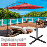 10 Feet Offset Umbrella with 8 Ribs Cantilever and Cross Base-Red