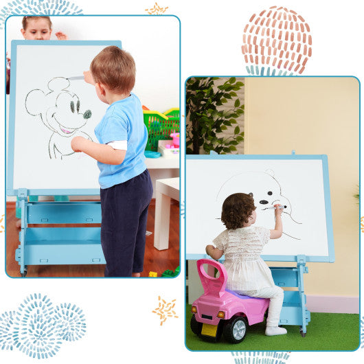 Multifunctional Kids' Standing Art Easel with Dry-Erase Board -Blue