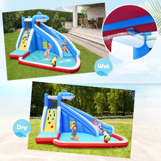 Inflatable Shark Bounce House with Water Slide and Climbing Wall without Blower